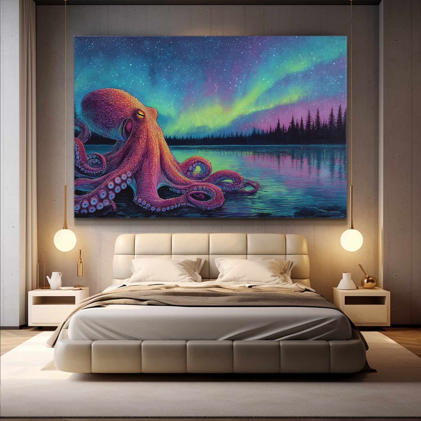 Aurora Lake Octopus Prints – styled in a furnished interior