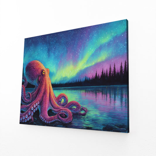 Aurora Lake Octopus Prints – angled canvas view on white background