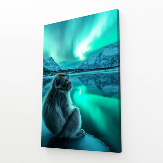 Aurora Night Watch Monkey Canvas Art – angled canvas view on white background