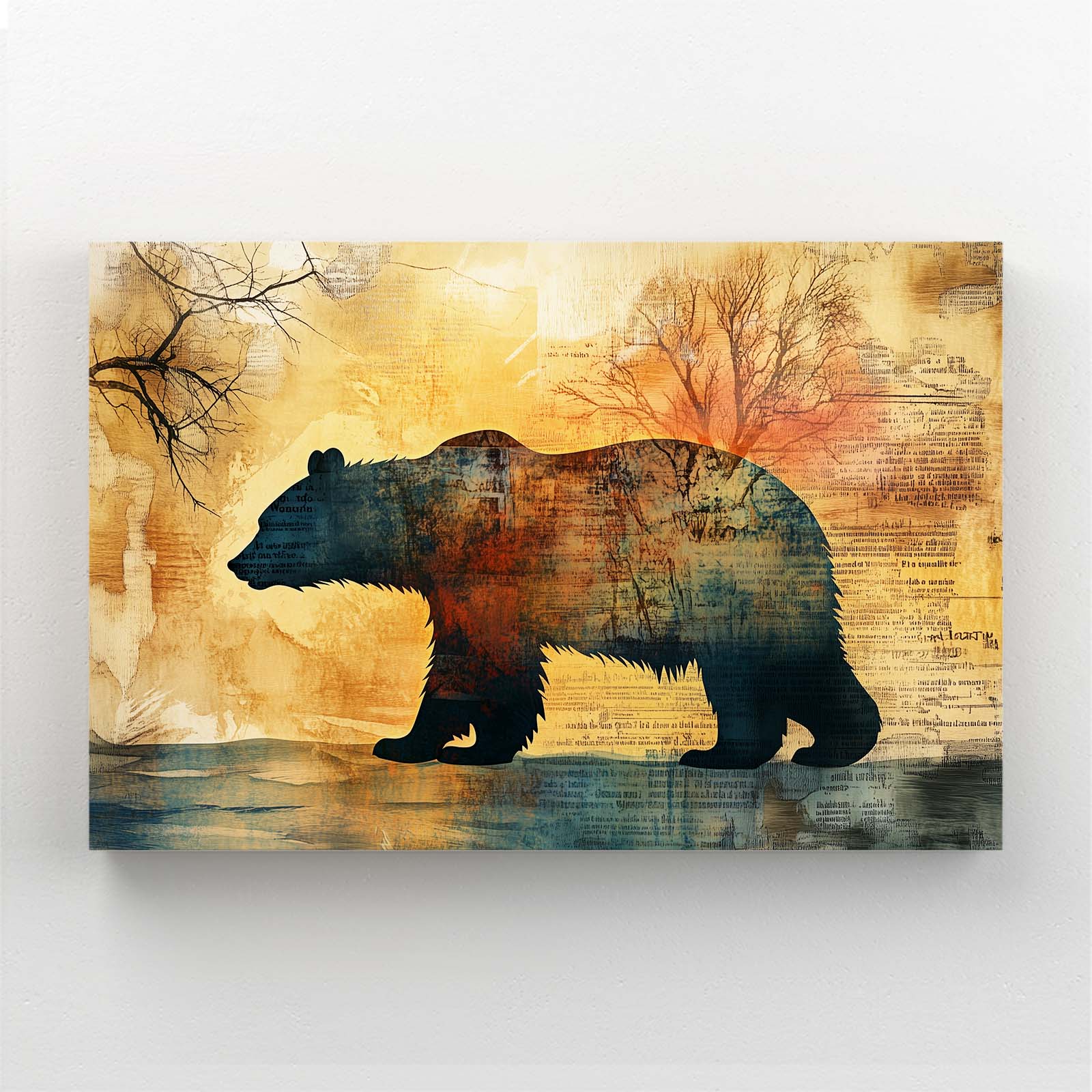 Autumn Collage Silhouette Bear Prints — contemporary canvas print, canvas print on white background