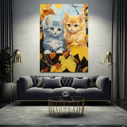 Autumn Companions Cat Wall Art — contemporary canvas print in orange tones, view 3