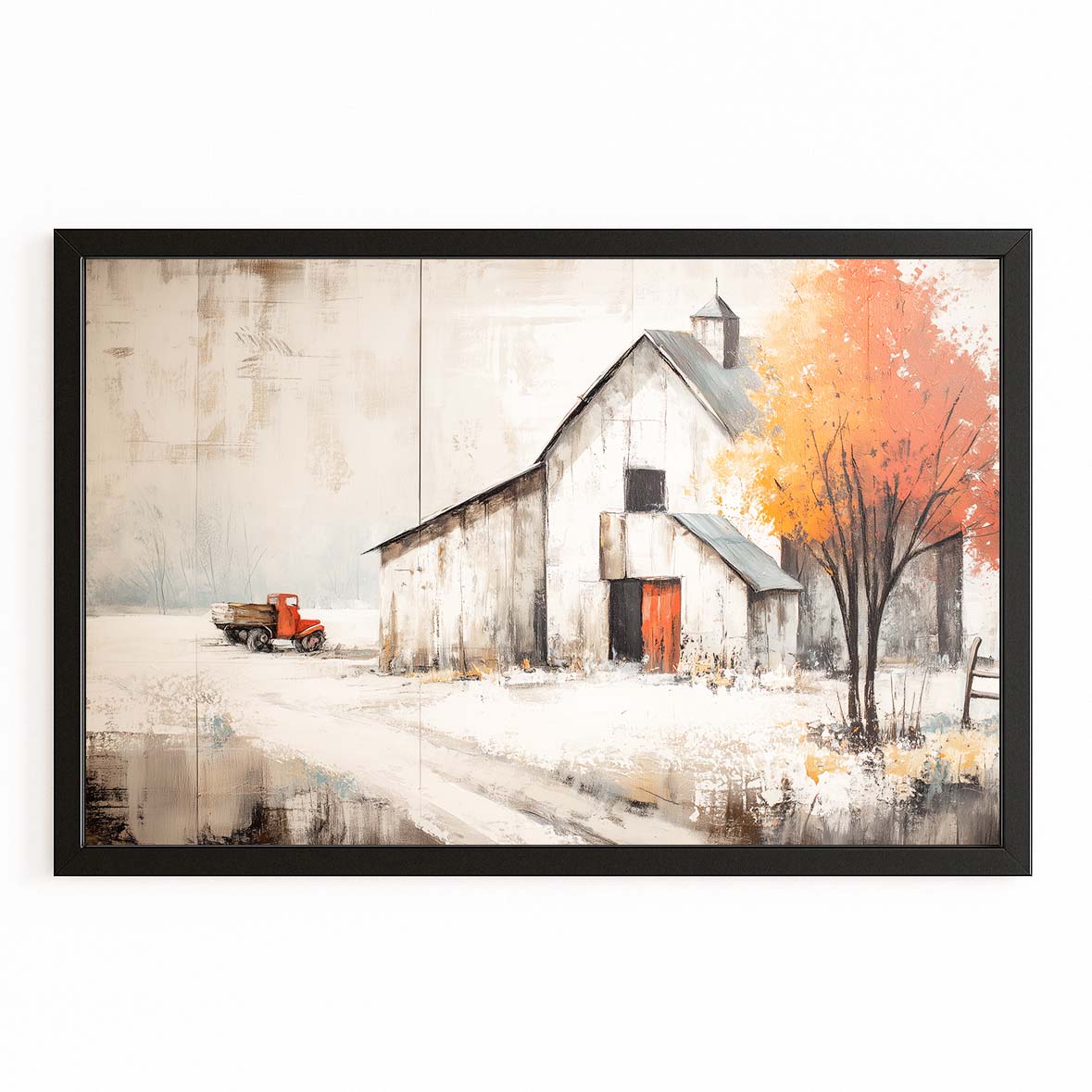 Autumn Farmhouse Farmhouse Wall Art – with Premium Black frame on white background