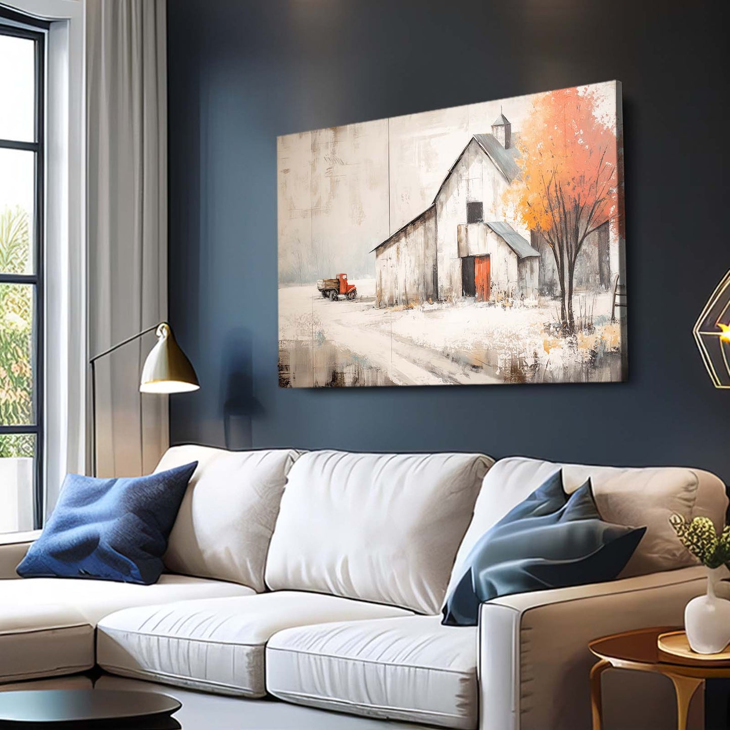 Autumn Farmhouse Farmhouse Wall Art – styled in a furnished interior