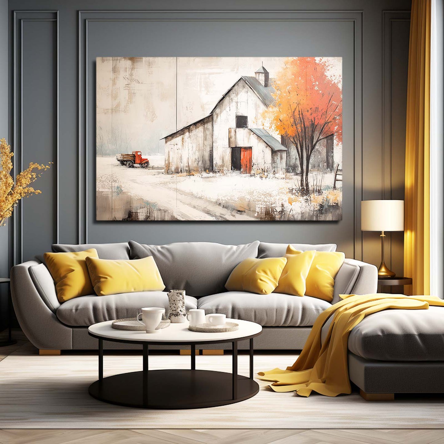 Autumn Farmhouse Farmhouse Wall Art – styled in a furnished interior