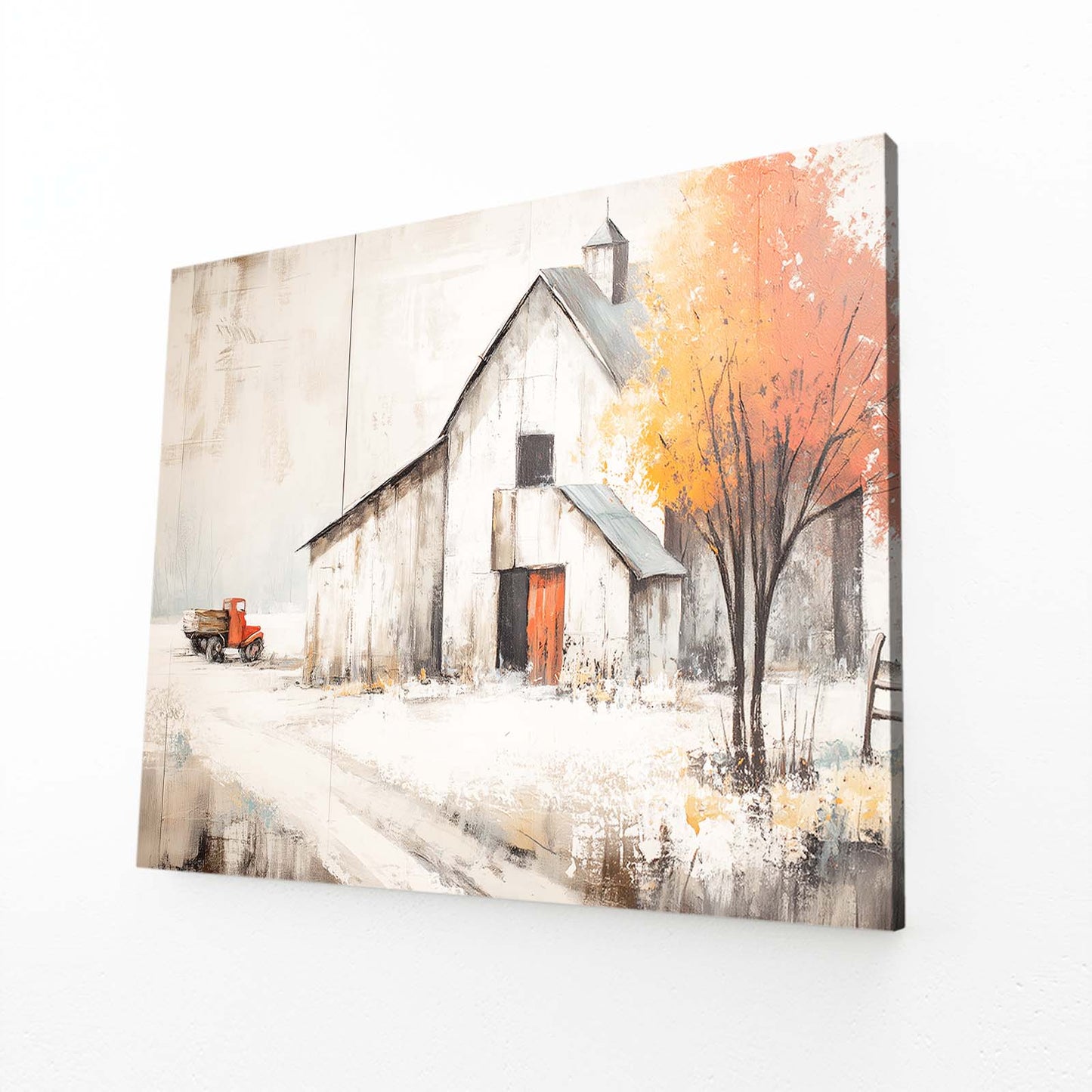 Autumn Farmhouse Farmhouse Wall Art – angled canvas view on white background