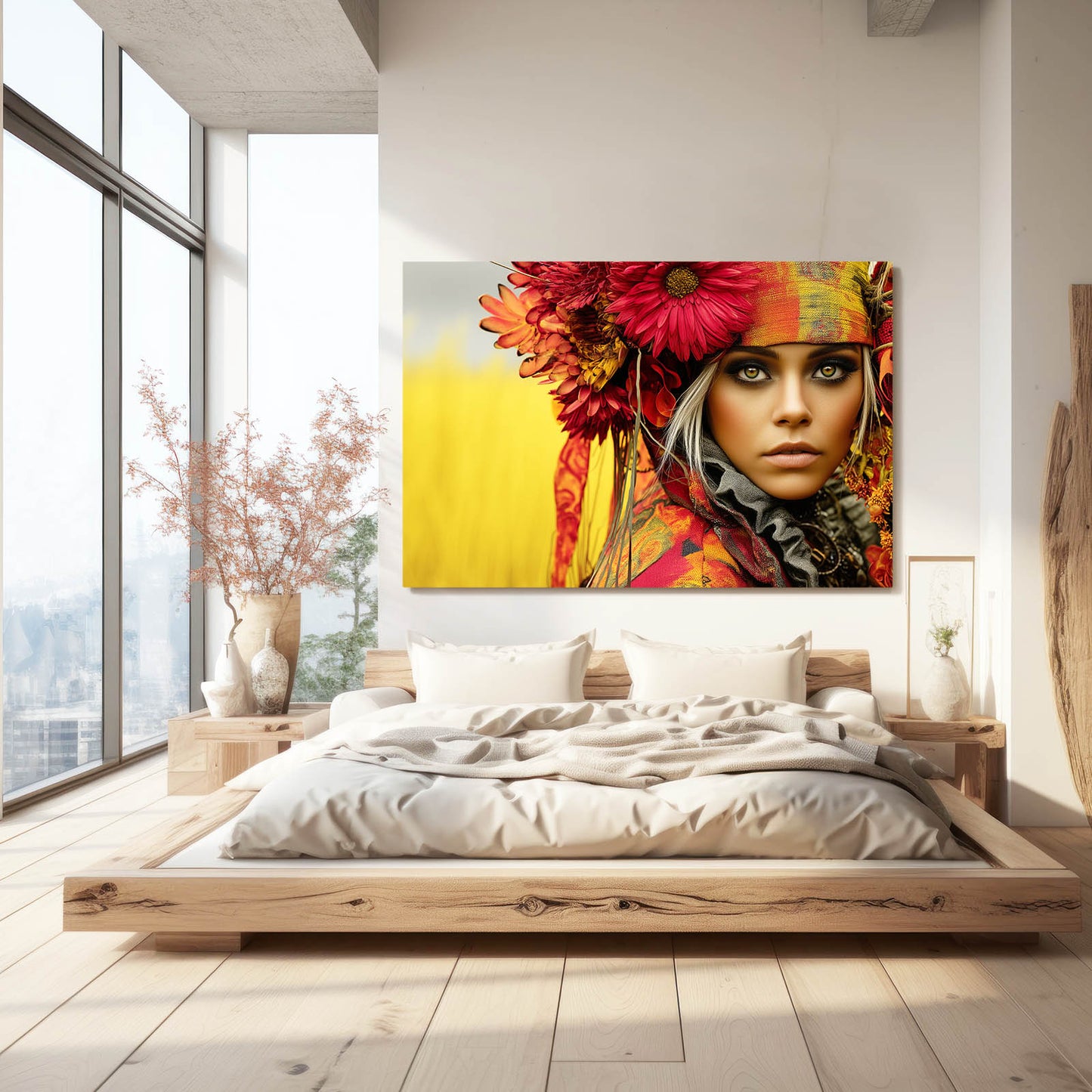 Autumn Floral Headdress Photography Wall Art – styled in a furnished interior