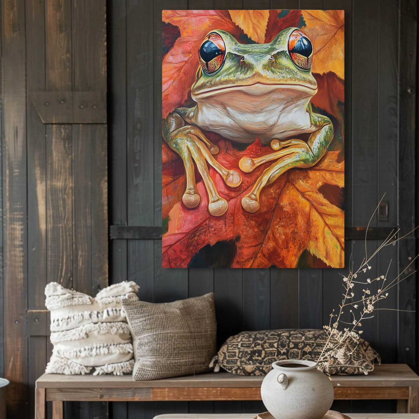 Autumn Leaf Frog Prints – styled in a furnished interior