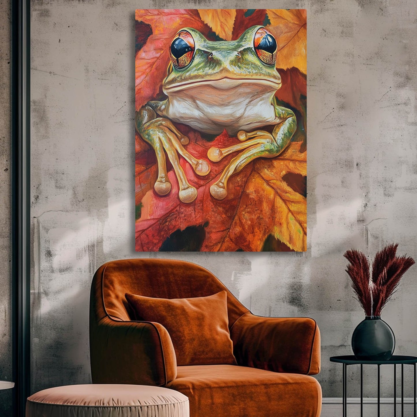 Autumn Leaf Frog Prints – styled in a furnished interior