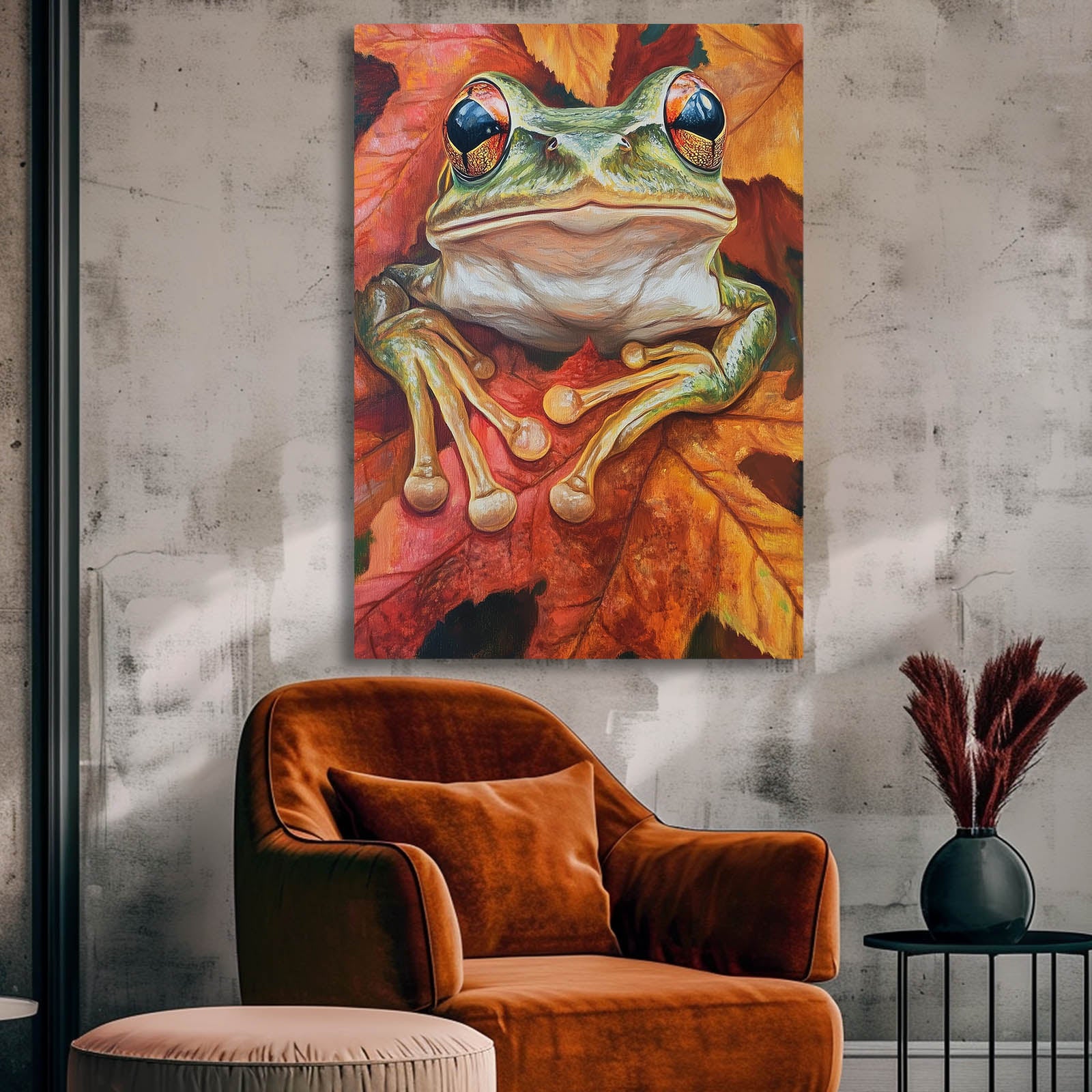 Autumn Leaf Frog Prints – styled in a furnished interior