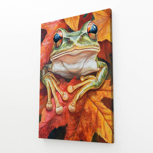 Autumn Leaf Frog Prints – angled canvas view on white background