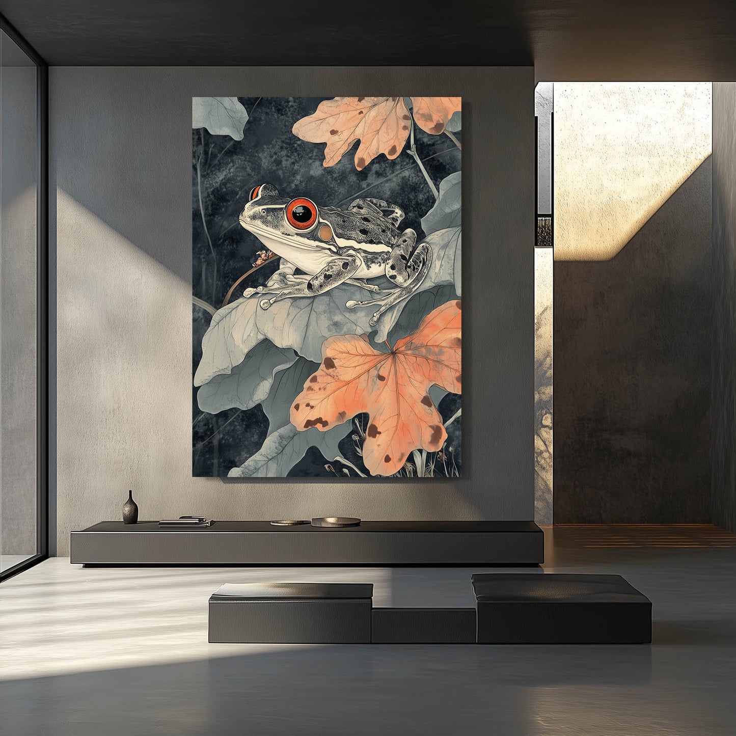 Autumn Leaf Rester Frog Canvas – styled in a furnished interior