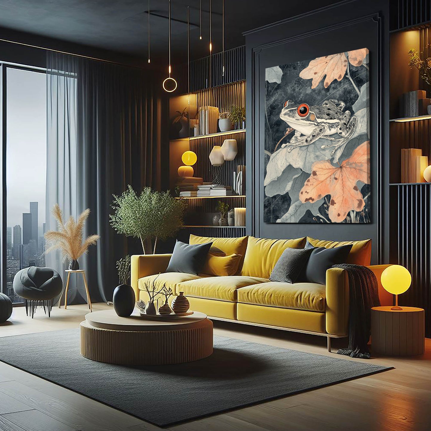 Autumn Leaf Rester Frog Canvas – styled in a furnished interior