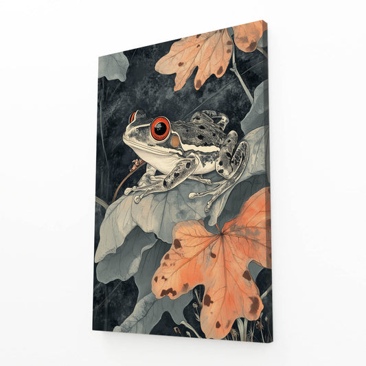 Autumn Leaf Rester Frog Canvas – angled canvas view on white background