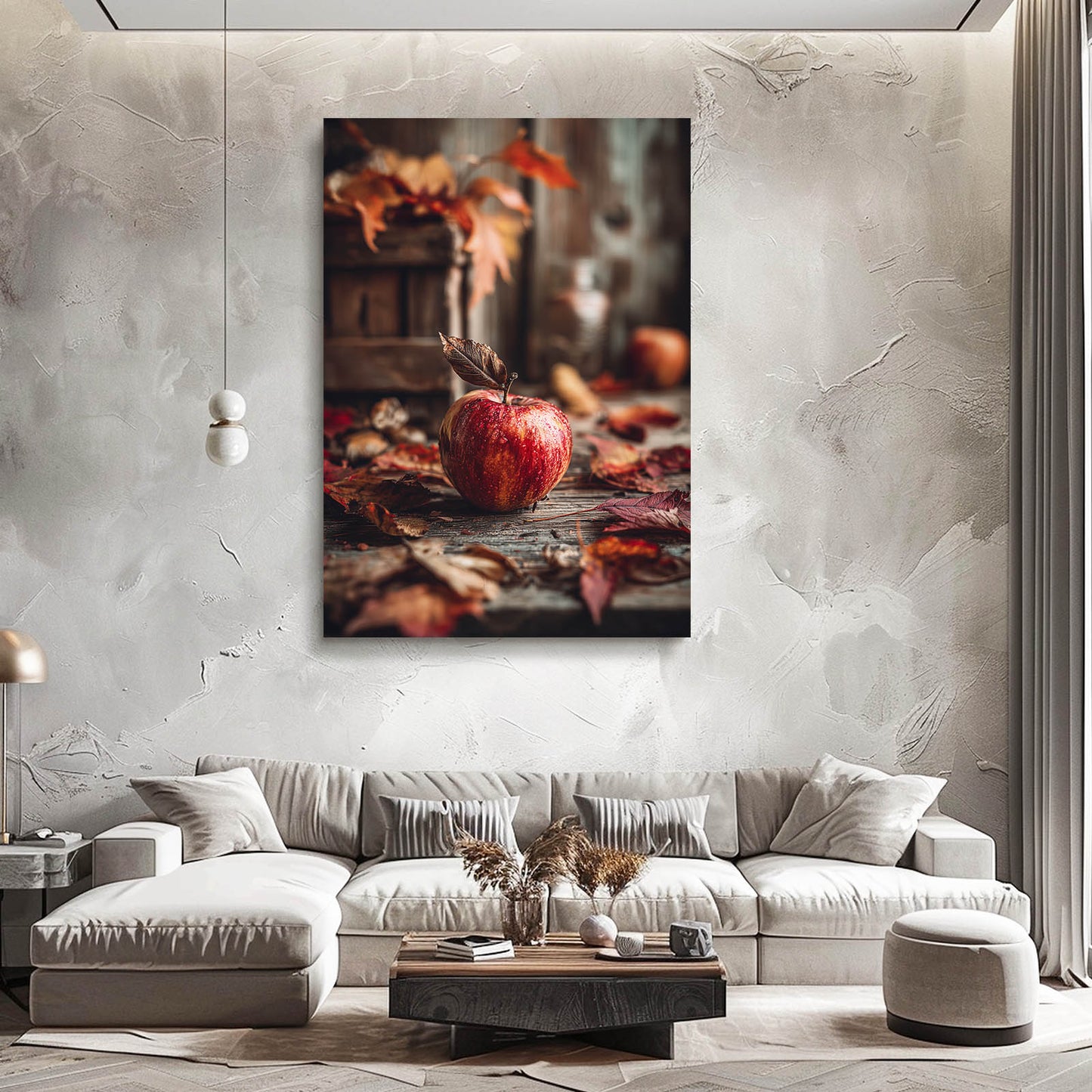 Autumn Leaves Rustic Apple Art – styled in a furnished interior