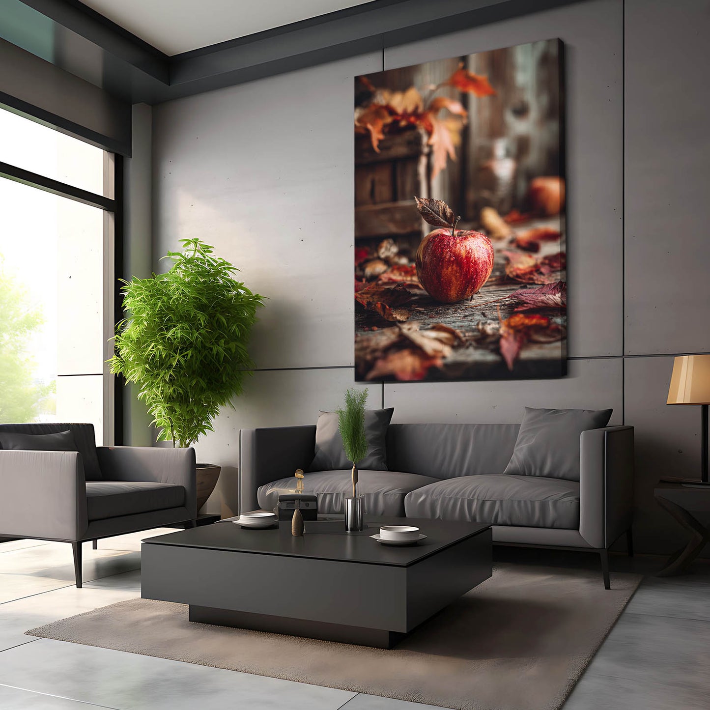 Autumn Leaves Rustic Apple Art – styled in a furnished interior