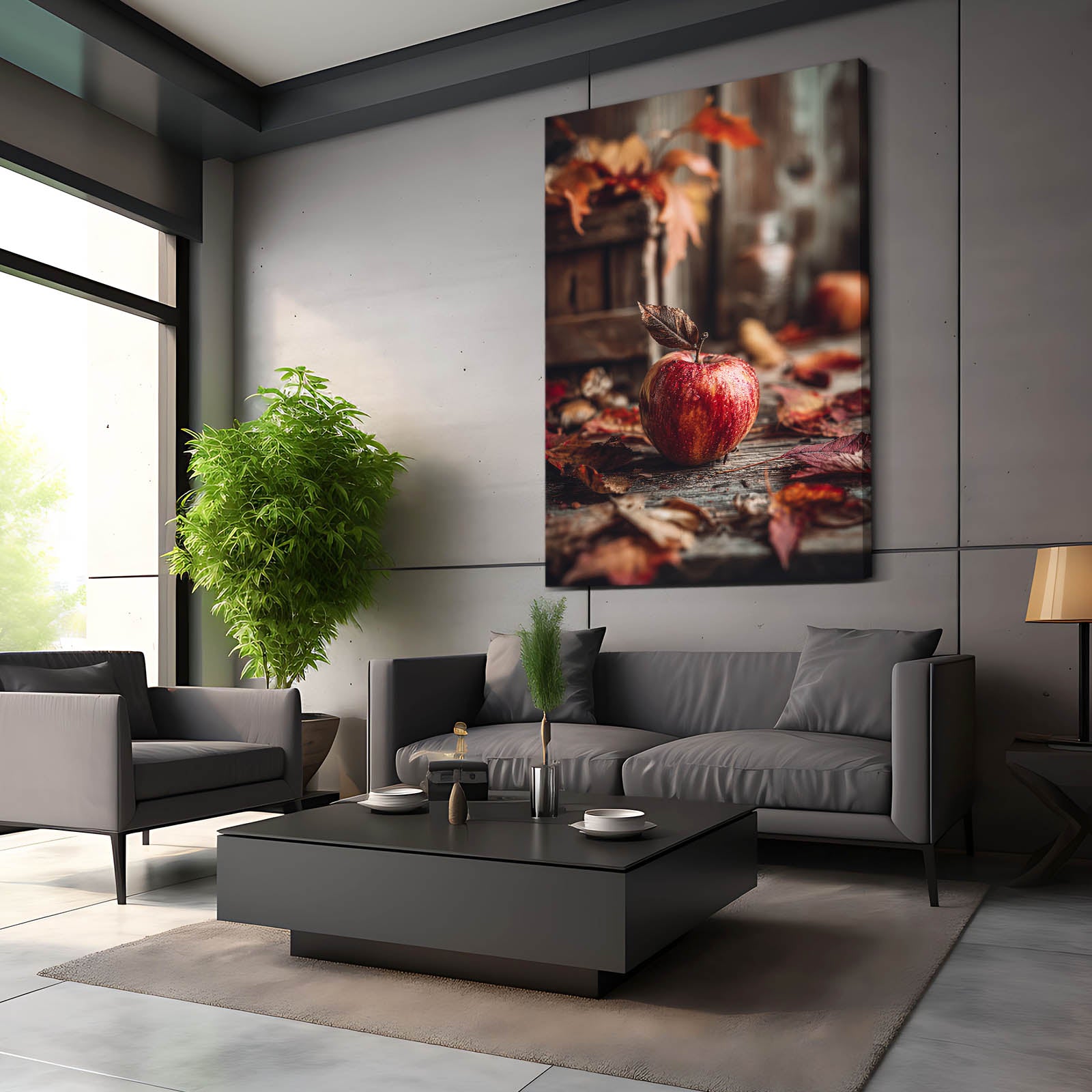 Autumn Leaves Rustic Apple Art – styled in a furnished interior