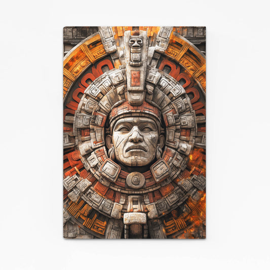 Aztec Sun Stone Mexican Art — realism canvas print, canvas print on white background