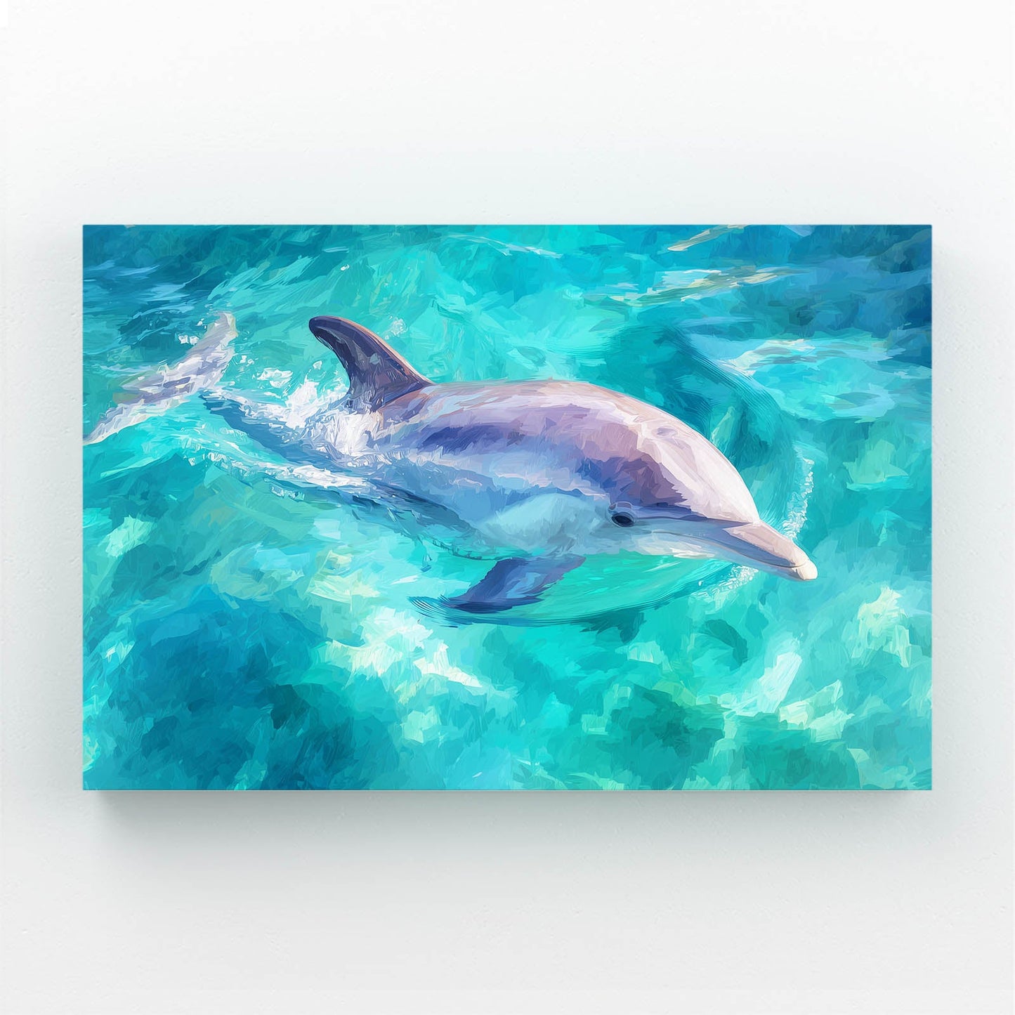 Azure Impression Dolphin Art – dolphin swimming through impressionist strokes of aqua and azure light