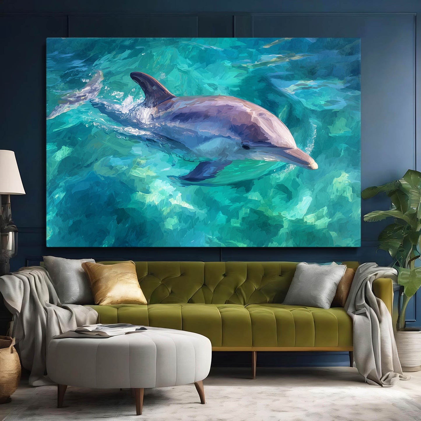 Azure Impression Dolphin Art – styled in a furnished interior