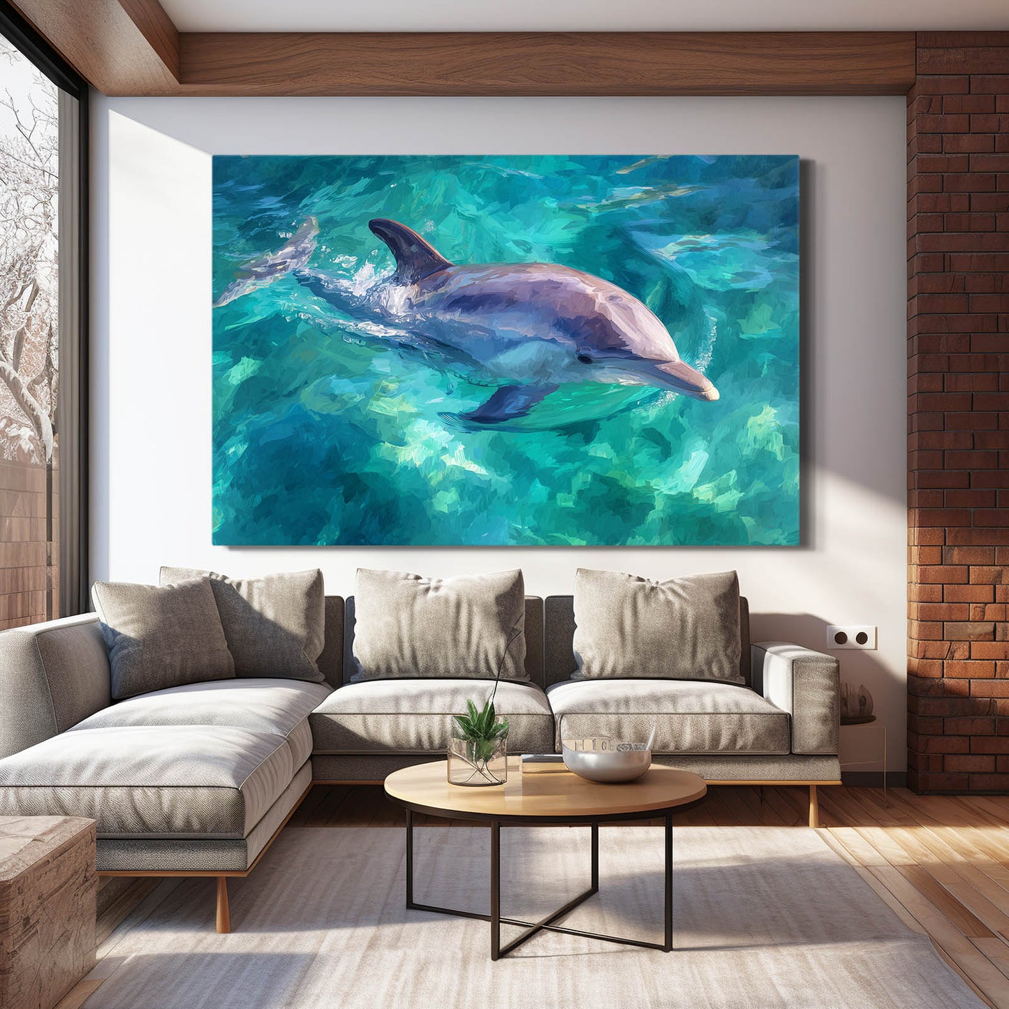 Azure Impression Dolphin Art – styled in a furnished interior