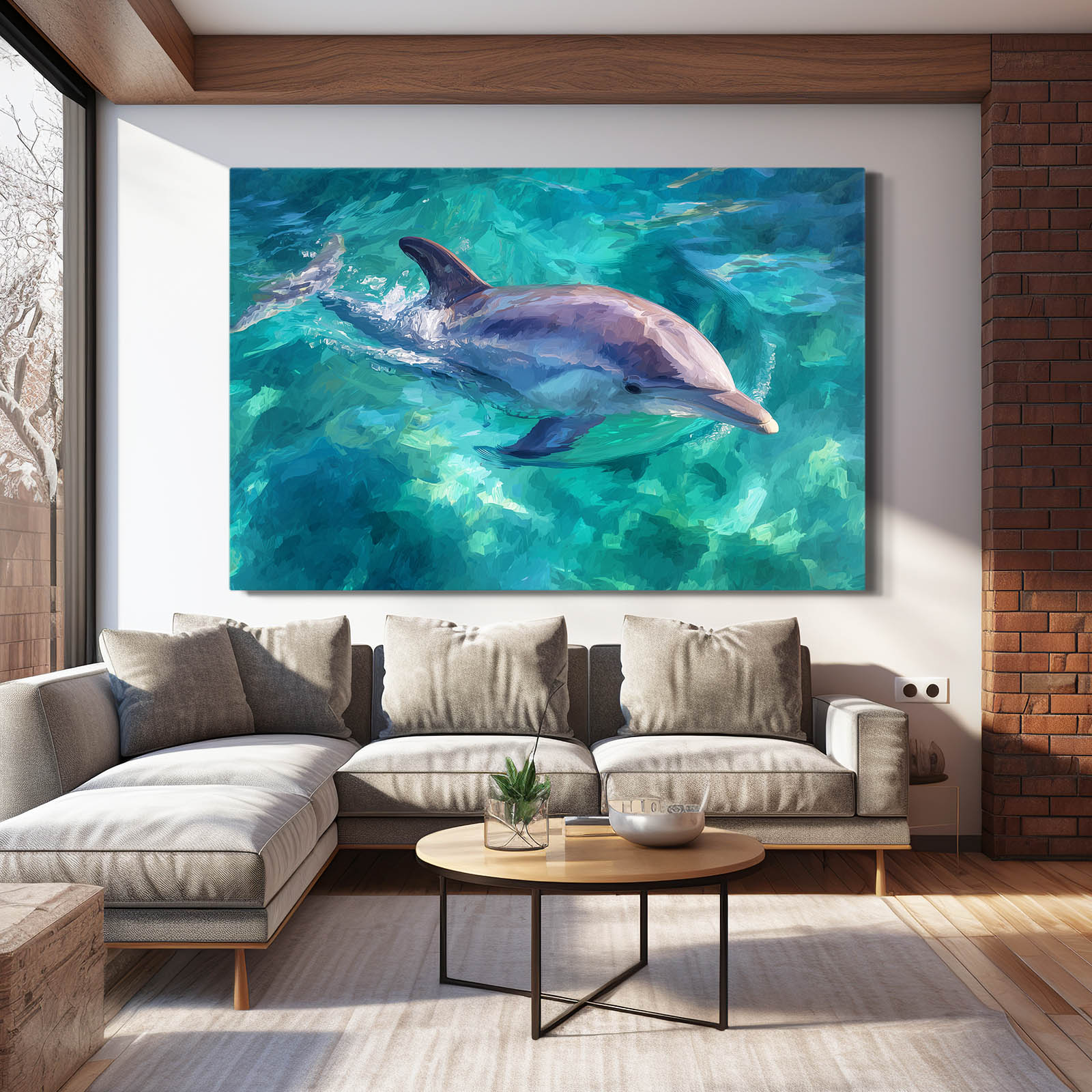 Azure Impression Dolphin Art – styled in a furnished interior
