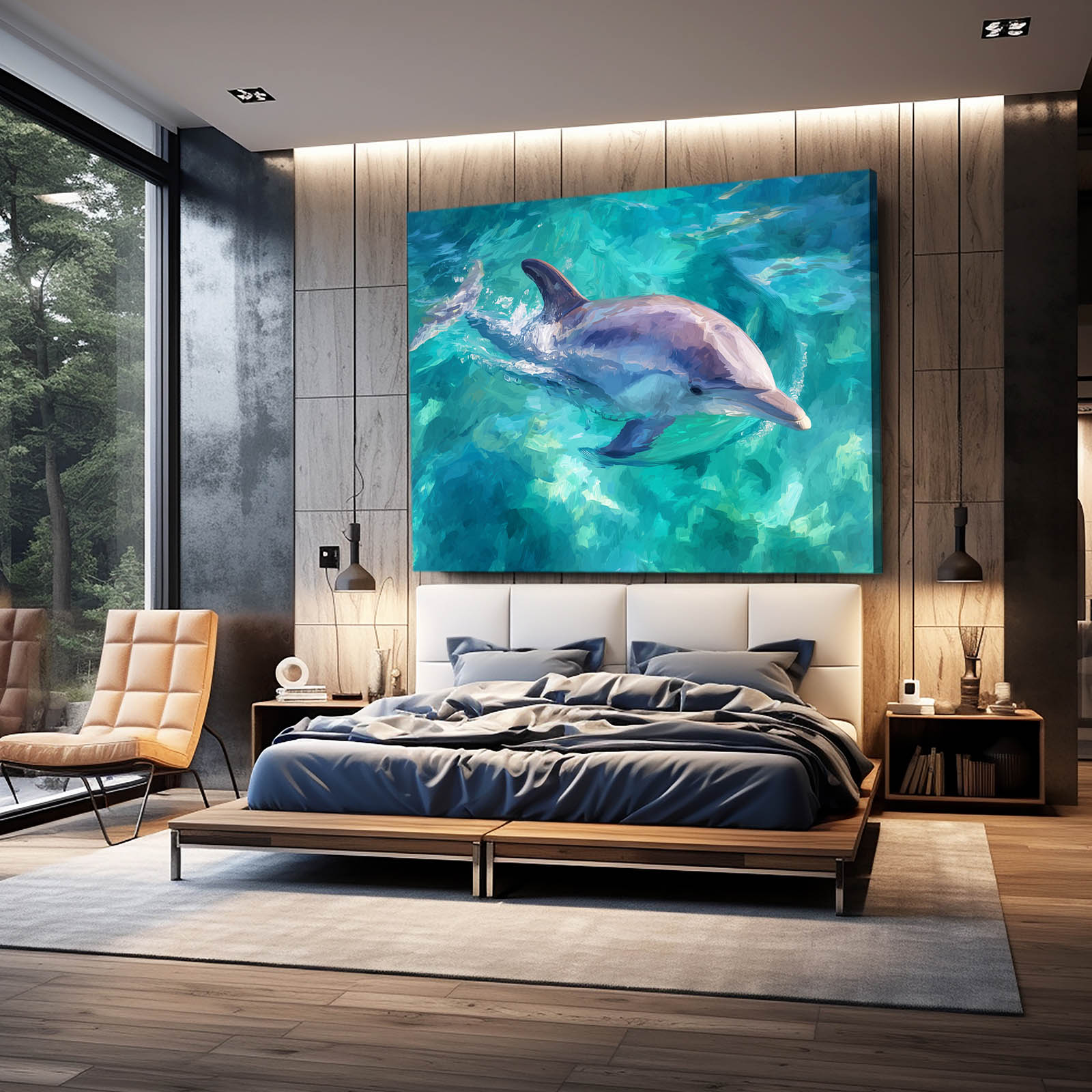 Azure Impression Dolphin Art – styled in a furnished interior