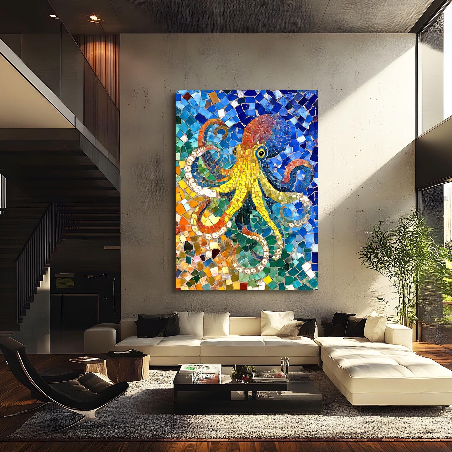 Azure Mosaic Octopus Canvas – styled in a furnished interior