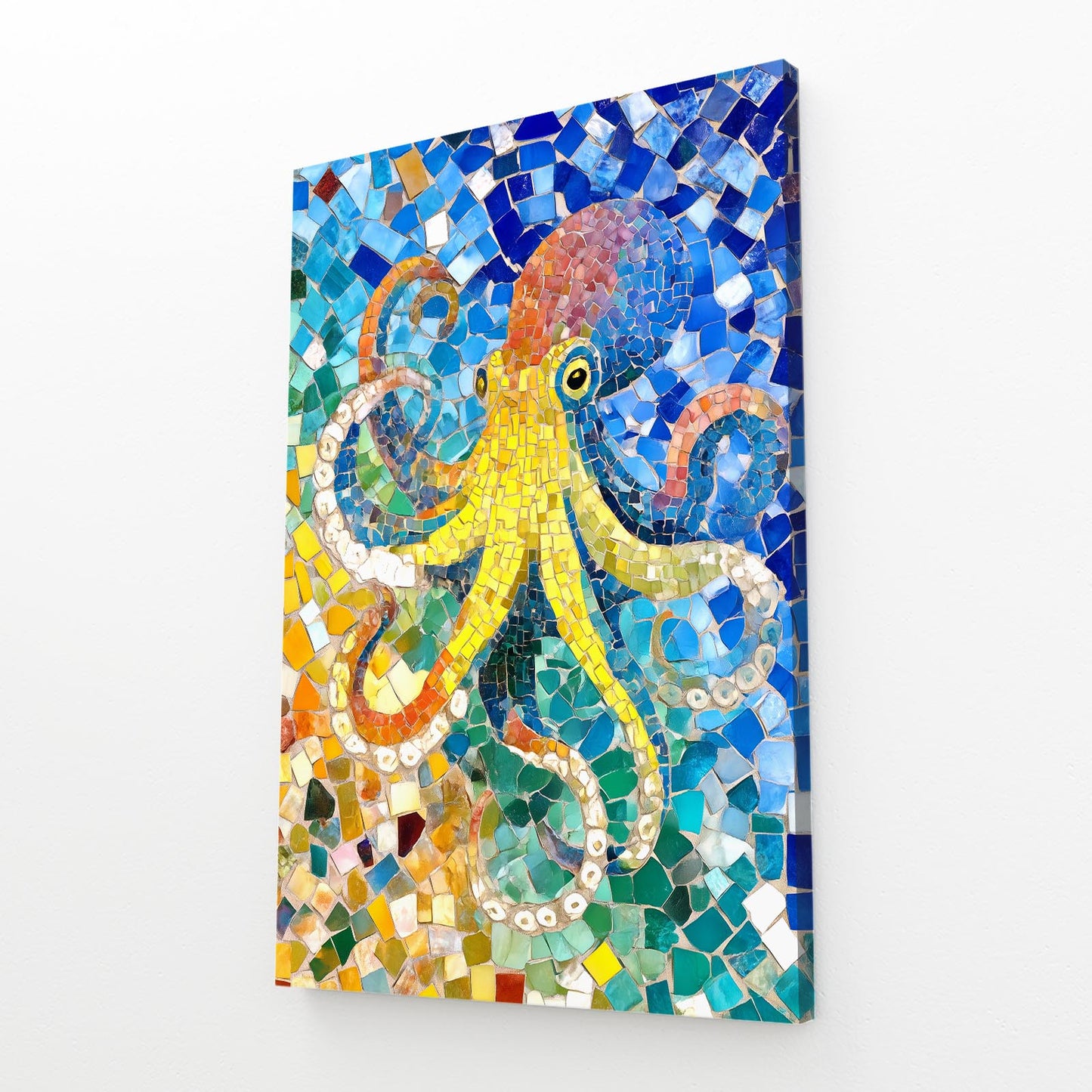 Azure Mosaic Octopus Canvas – angled canvas view on white background