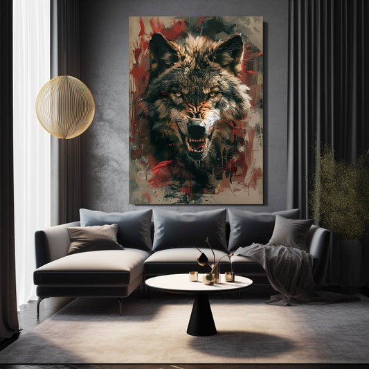 Bad Ass Wolf Art — black and white canvas print in brown tones, view 3