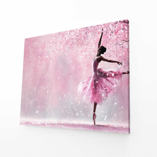 Ballerina In Petals Cherry Blossom Canvas – angled canvas view on white background