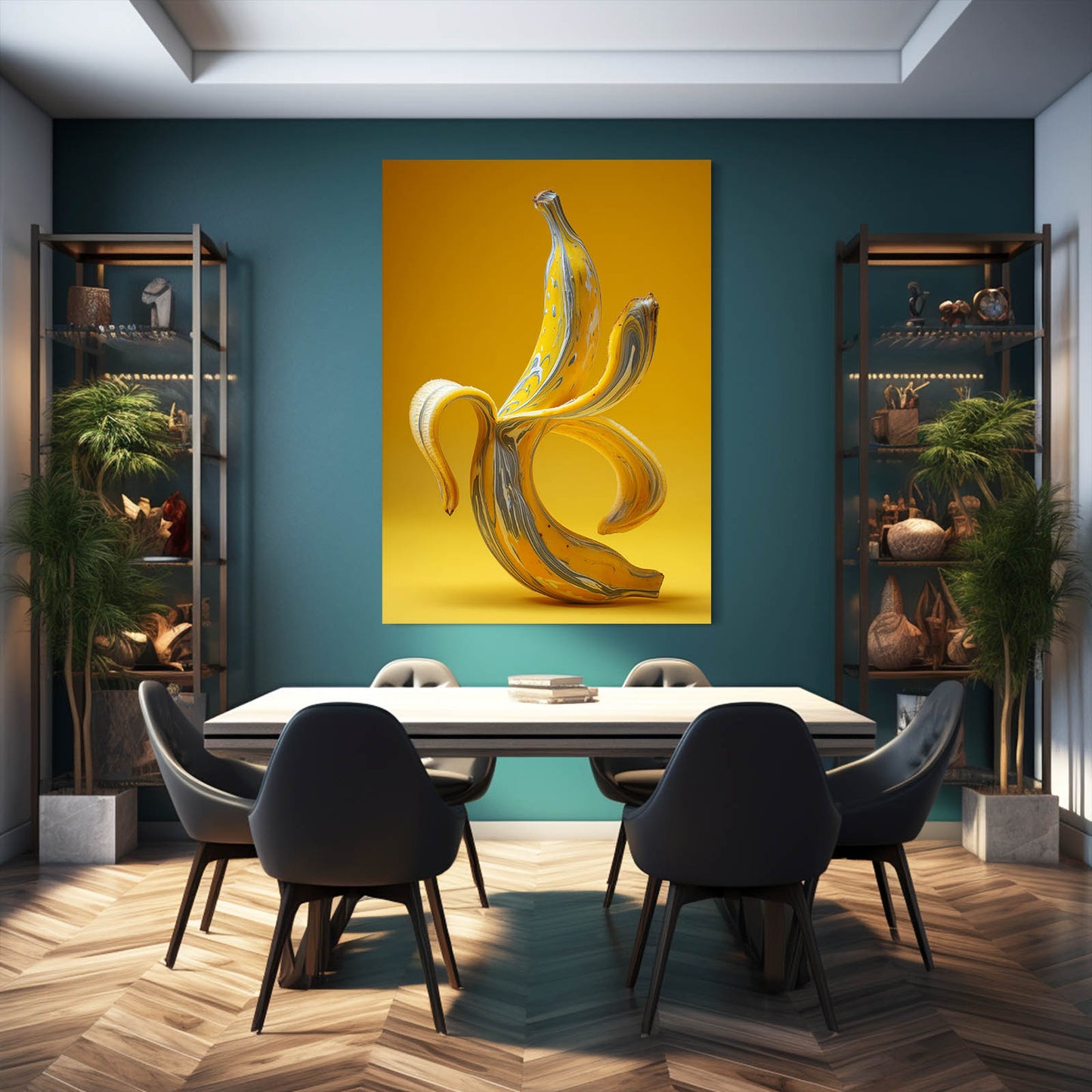 Banana On Yellow Fruit Art – styled in a furnished interior