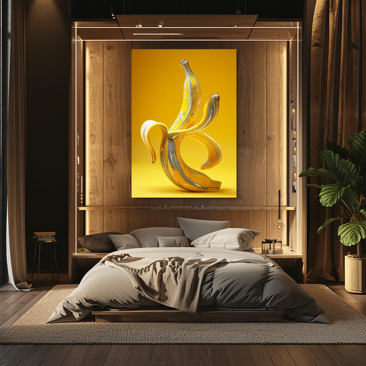 Banana On Yellow Fruit Art – styled in a furnished interior