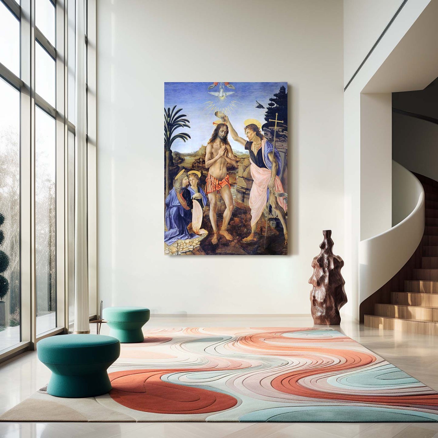 Baptism Of Christ Da Vinci Canvas Art – styled in a furnished interior