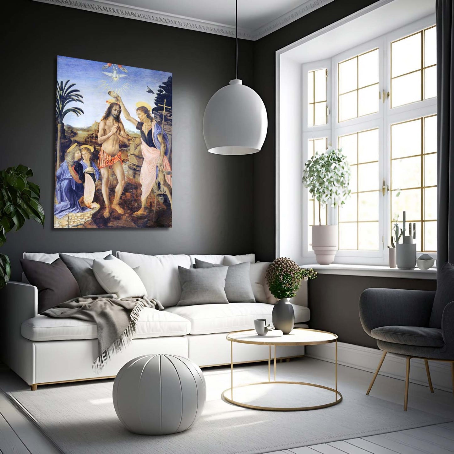 Baptism Of Christ Da Vinci Canvas Art – styled in a furnished interior