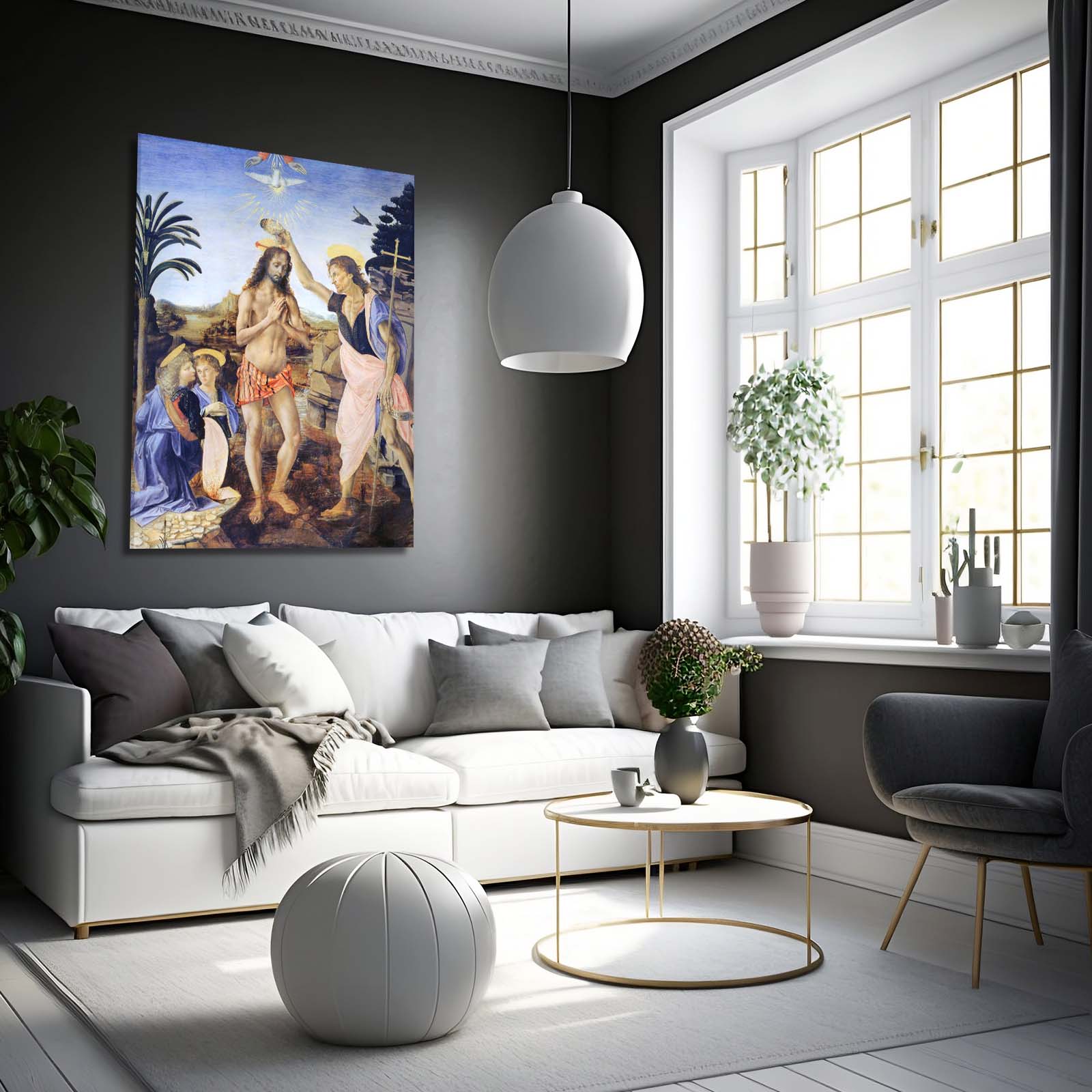 Baptism Of Christ Da Vinci Canvas Art – styled in a furnished interior