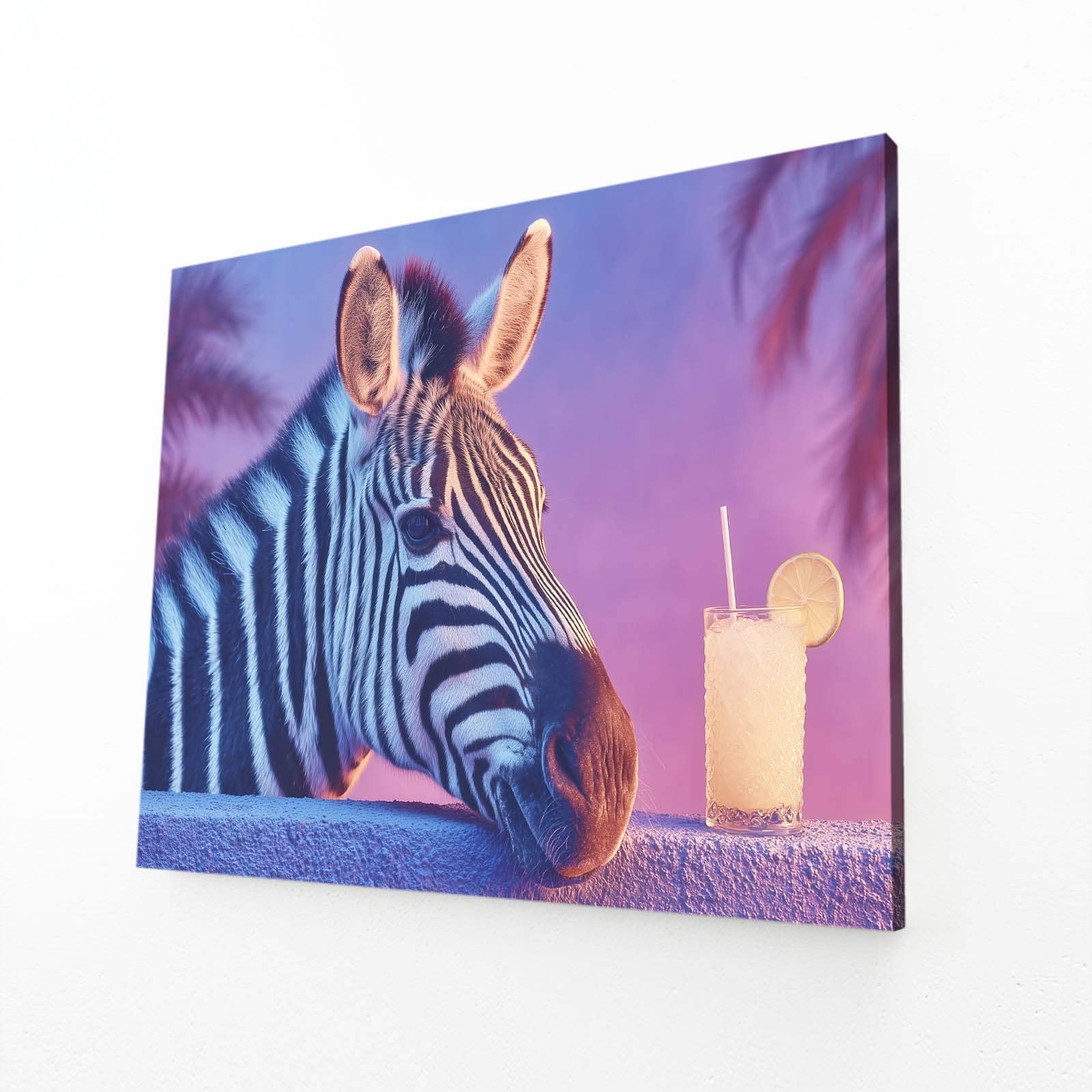 Bar Zebra Wall Art – angled canvas view on white background