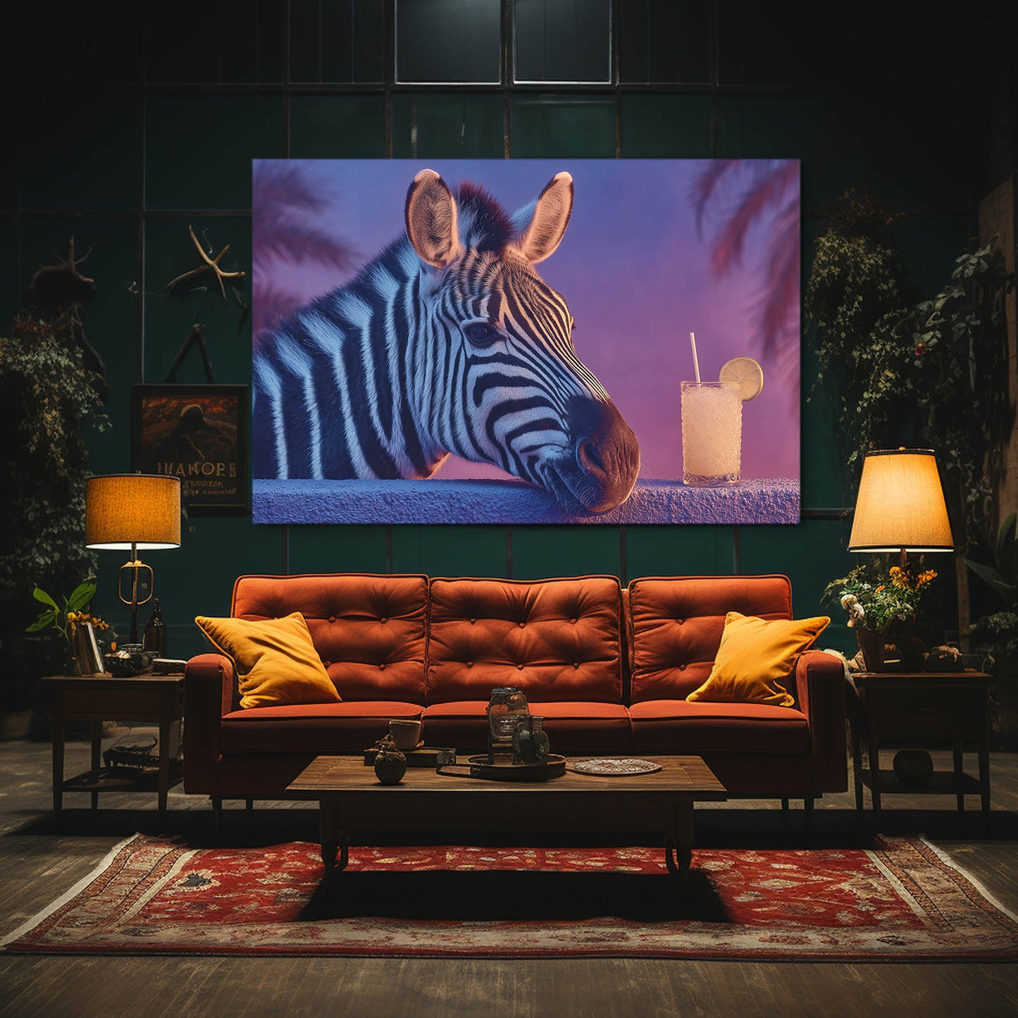 Bar Zebra Wall Art – styled in a furnished interior