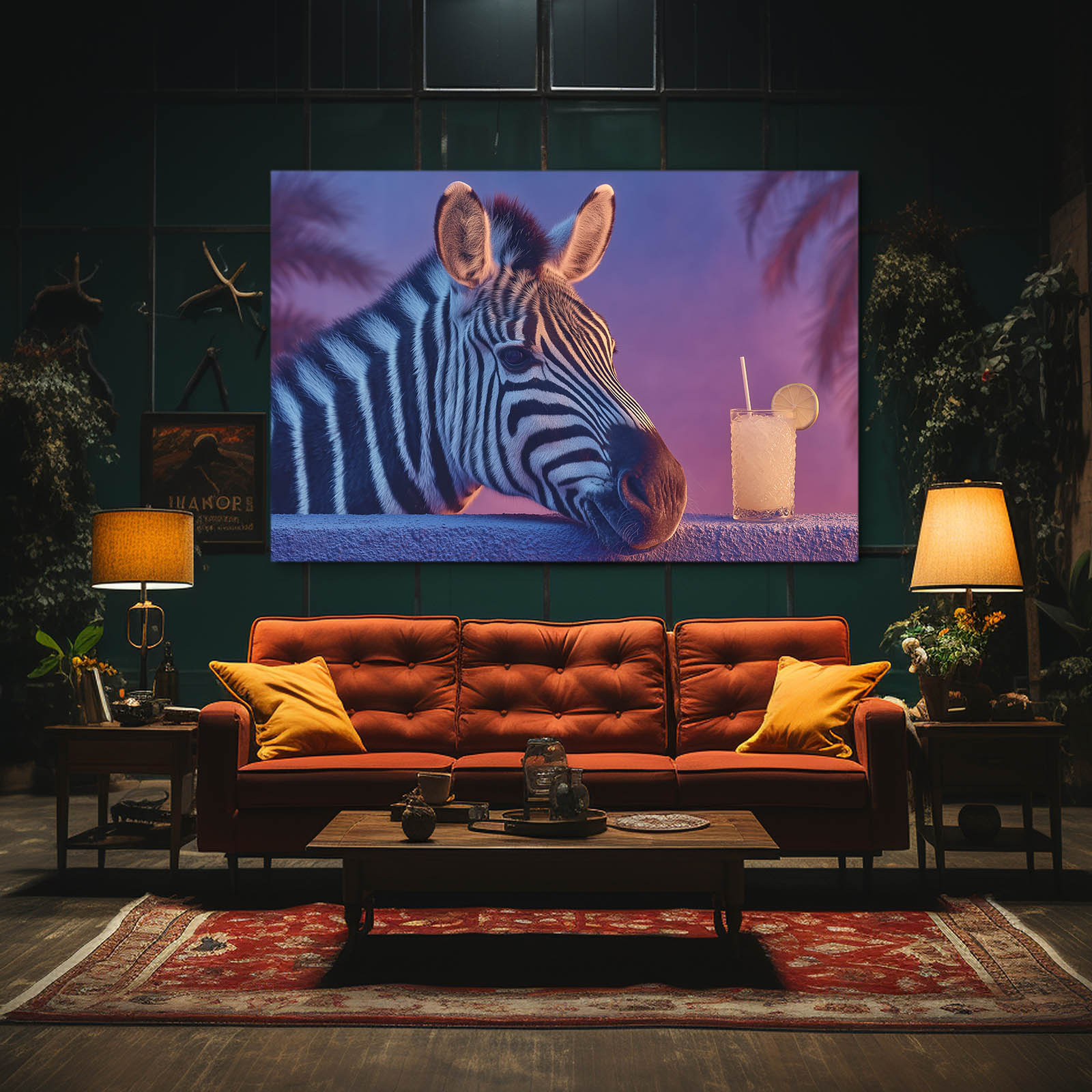 Bar Zebra Wall Art – styled in a furnished interior