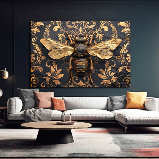 Baroque Bee Art — 3d canvas print in orange tones, view 3