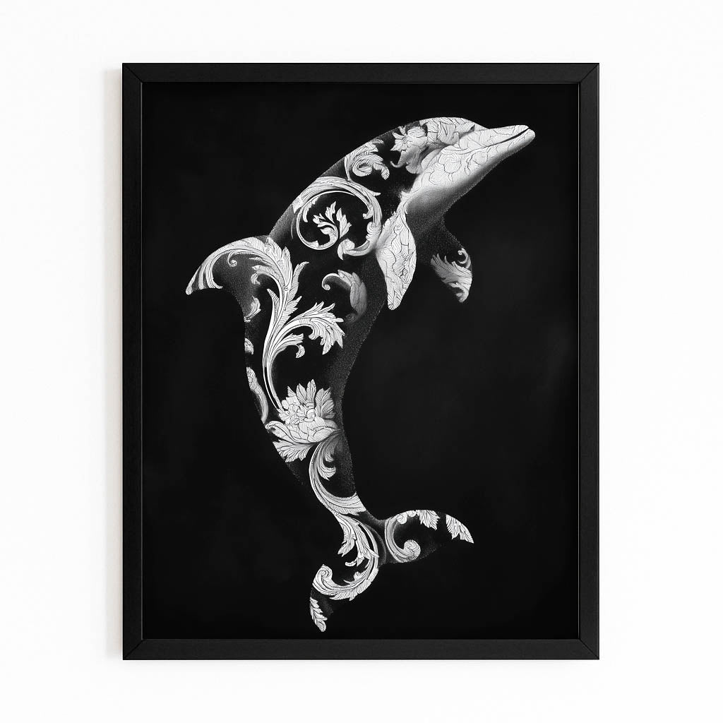 Baroque Bloom Dolphin Wall Art – angled canvas view on white background