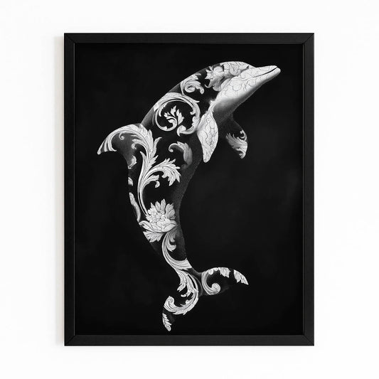 Baroque Bloom Dolphin Wall Art – angled canvas view on white background