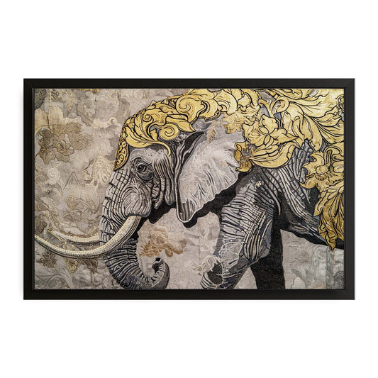 Baroque Floral Elephant Wall Art – canvas print on white background