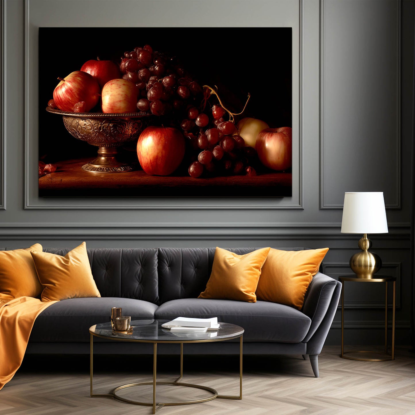 Baroque Fruit Bowl Wall Art – styled in a furnished interior
