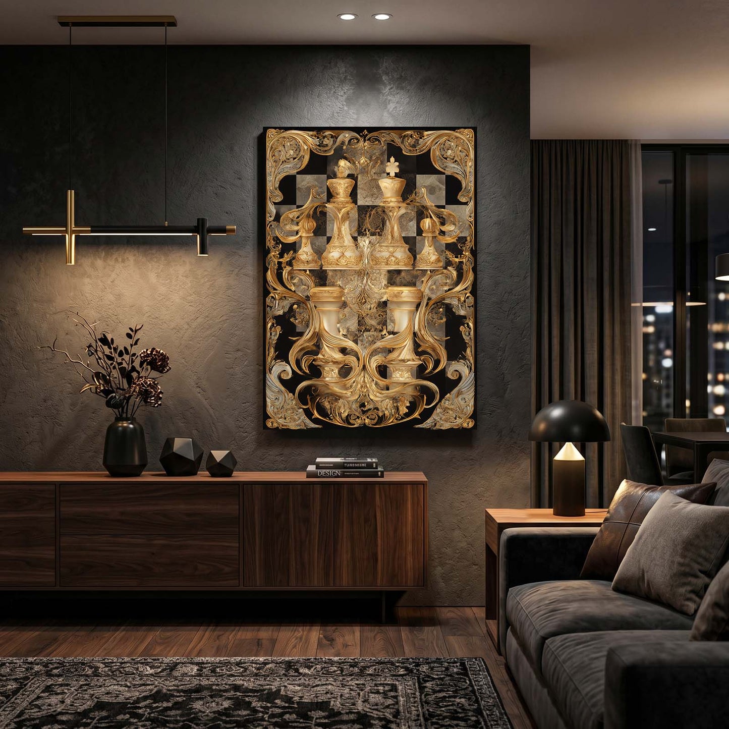 Baroque Gilded Court Chess Art – styled in a furnished interior