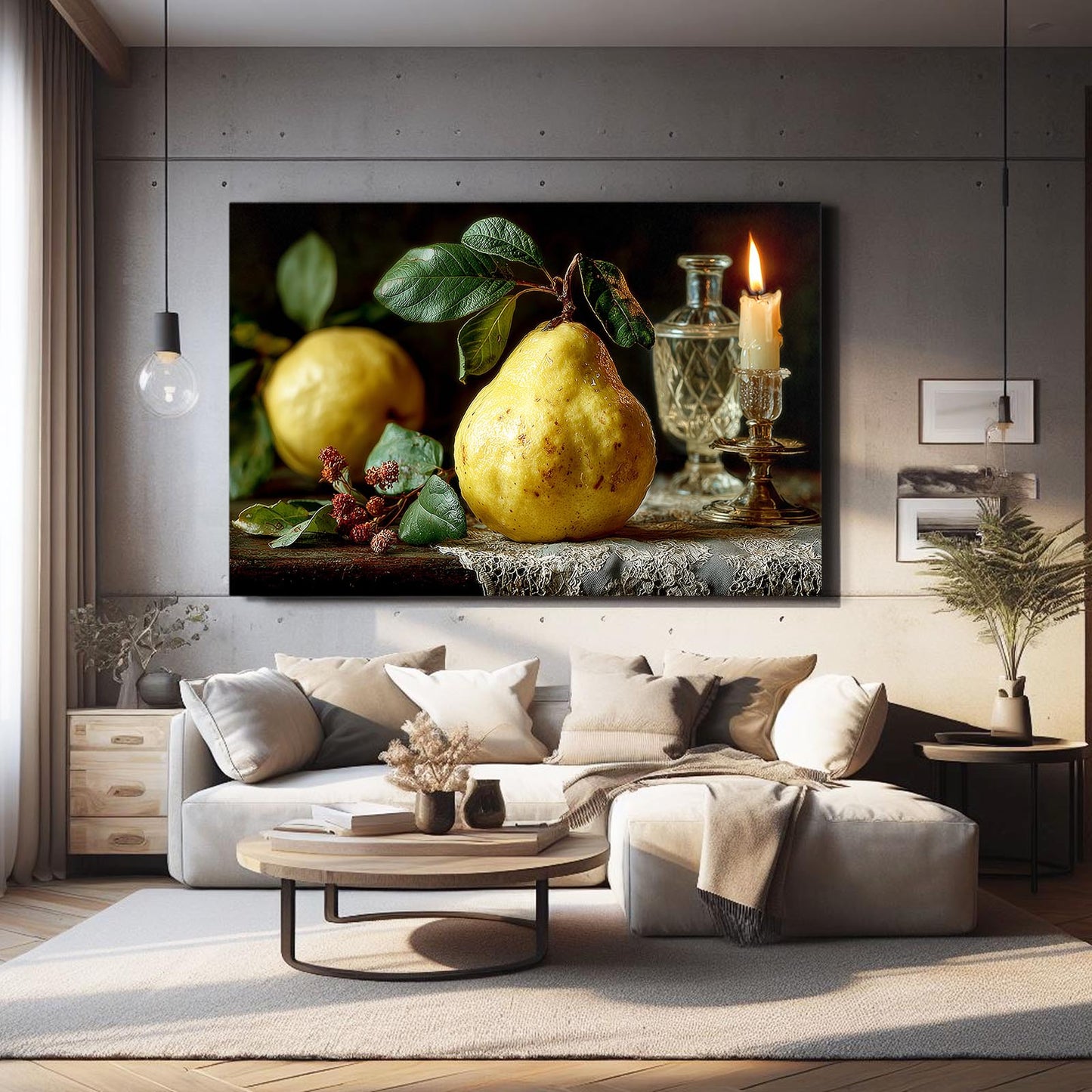 Baroque Pear Candle Fruit Prints – styled in a furnished interior