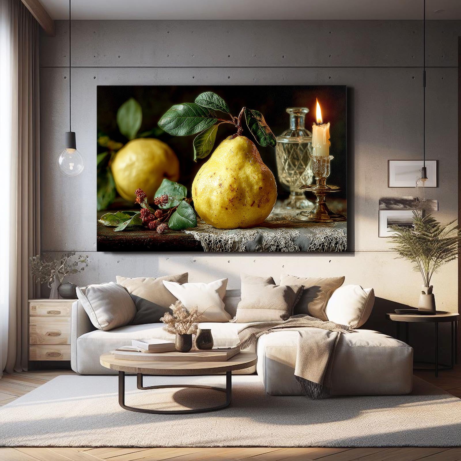 Baroque Pear Candle Fruit Prints – styled in a furnished interior