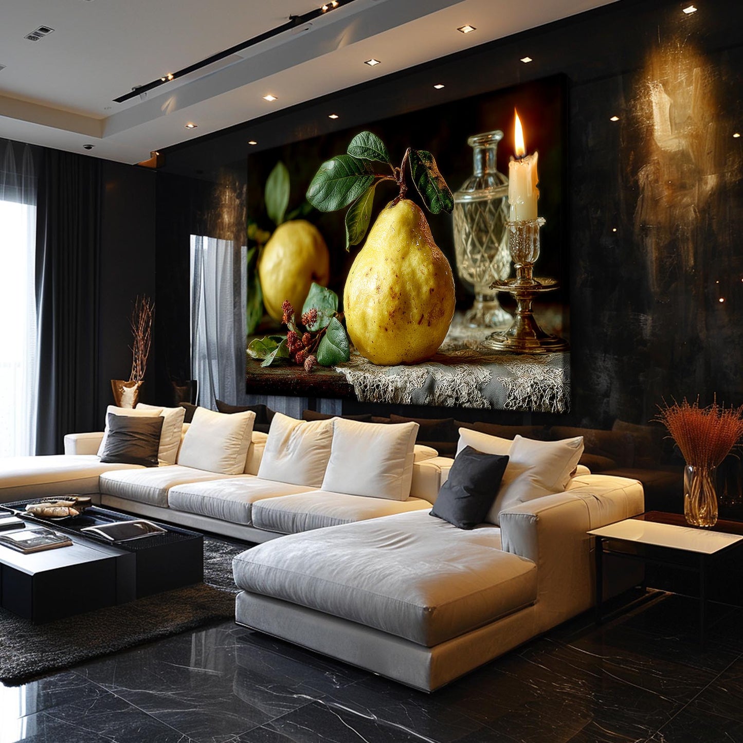 Baroque Pear Candle Fruit Prints – styled in a furnished interior