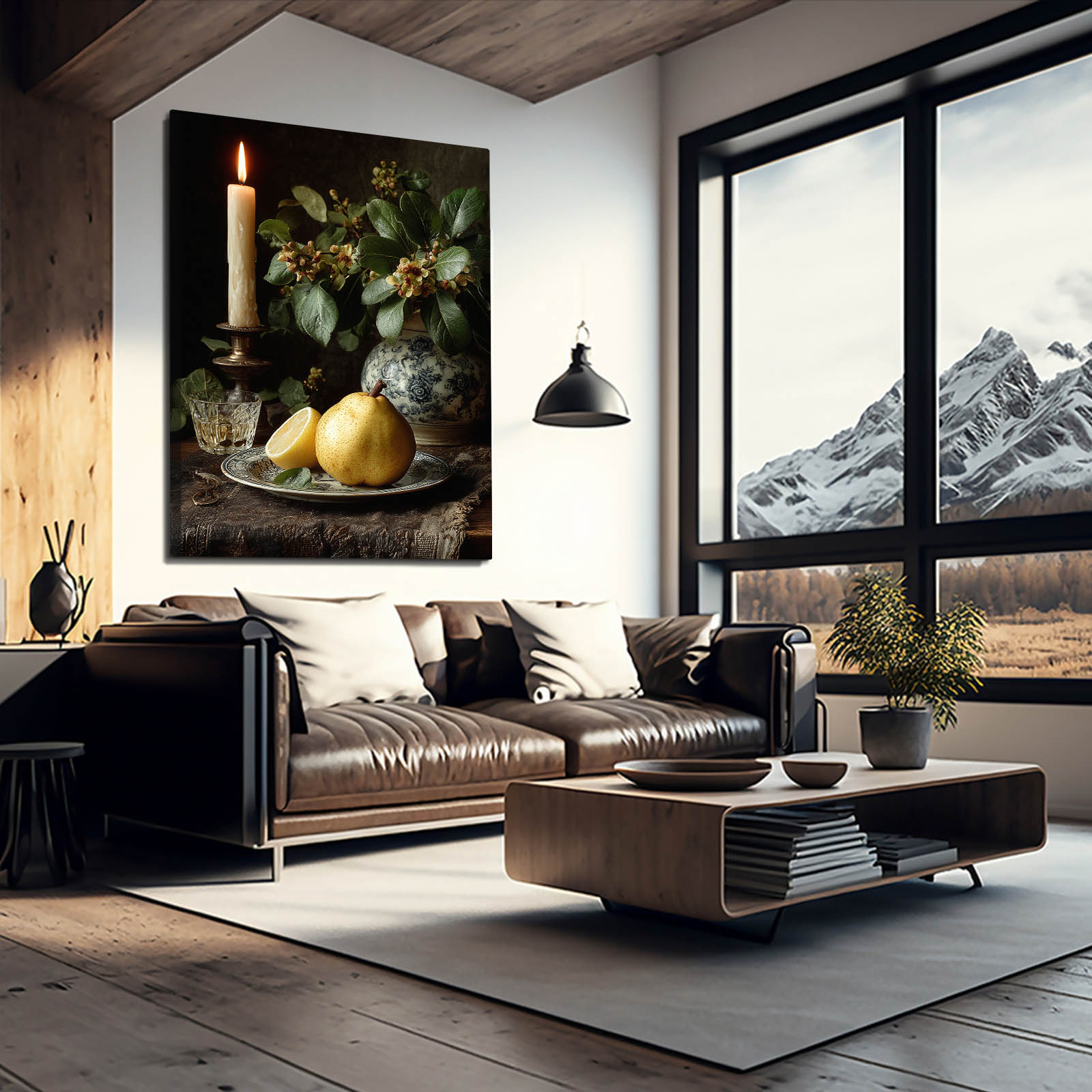 Baroque Pear Still Life Fruit Wall Decor – styled in a furnished interior