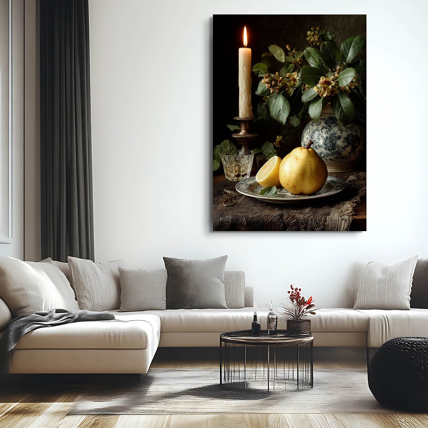 Baroque Pear Still Life Fruit Wall Decor – styled in a furnished interior