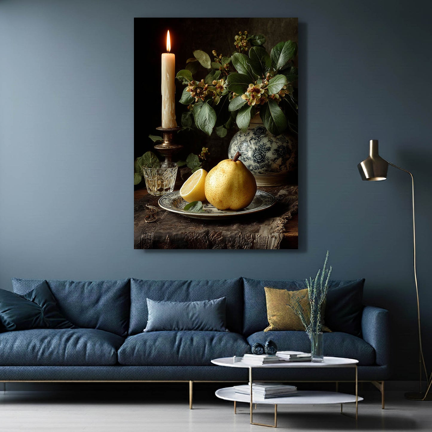 Baroque Pear Still Life Fruit Wall Decor – styled in a furnished interior